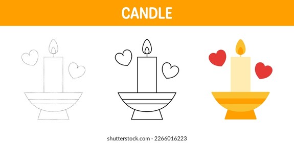 Candle tracing and coloring worksheet for kids