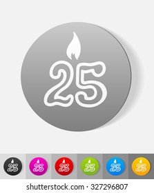 candle twenty five paper sticker with shadow. Vector illustration
