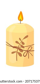 Candle with twig. Home aroma therapy, icon vector illustration isolated on white background