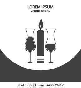 Candle and two glasses icon on the background