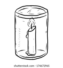candle under glass / cartoon vector and illustration, black and white, hand drawn, sketch style, isolated on white background.