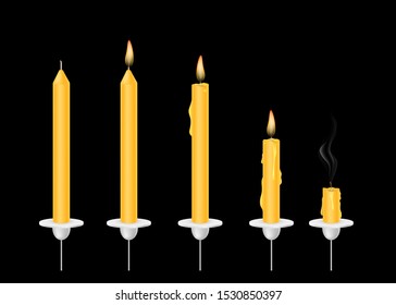 Candle in various conditions. Vector illustration on a transparent background.