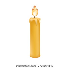 Vector de la vela Icono 3D. Vector realista vela ardiente sobre fondo blanco. Vela para el cumpleaños, monumento. Diseño isométrico. Vector de dibujos animados. Iluminado con un brillo cálido, Elementos de arte para la invitación