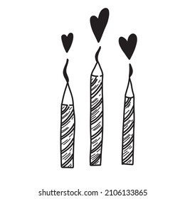 Candle in vector black and white illustration. Valentine's day element on an isolated background.