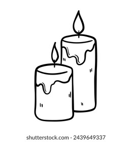 Candle vector icon in doodle style. Symbol in simple design. Cartoon object hand drawn isolated on white background.