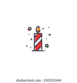 Candle Vector Icon Illustration. Merry Christmas. Filled Outline Style. Sticker. Light.