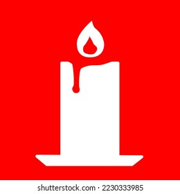 Candle vector icon isolated on red background, vector illustration