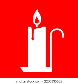 Candle vector icon isolated on red background, vector illustration