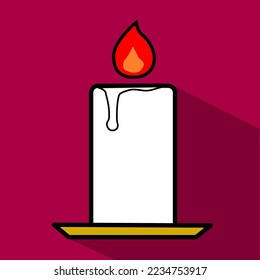 Candle vector icon isolated on purple background, vector illustration, shadow