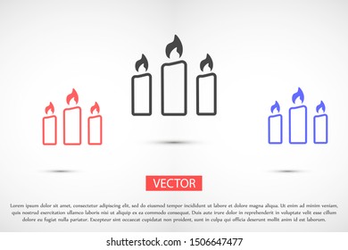 Candle vector icon. Candle for lighting icons. Candle for warmth icons. Candle to illuminate the room icons. 10 eps icon icon. Flat icon design.