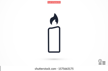 Candle vector icon. Candle for lighting icons. Candle for warmth icons. Candle to illuminate the room icons. 10 eps icon icon. Flat icon design.