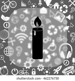 Candle vector icon - matte glass button on background consisting of  different icons