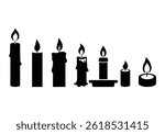 Candle vector icon set. Candles flaming flat icons