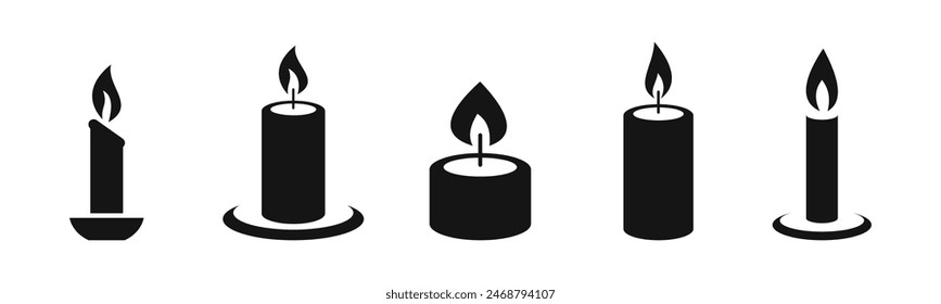 Candle vector icon set. Candles flaming flat icons.