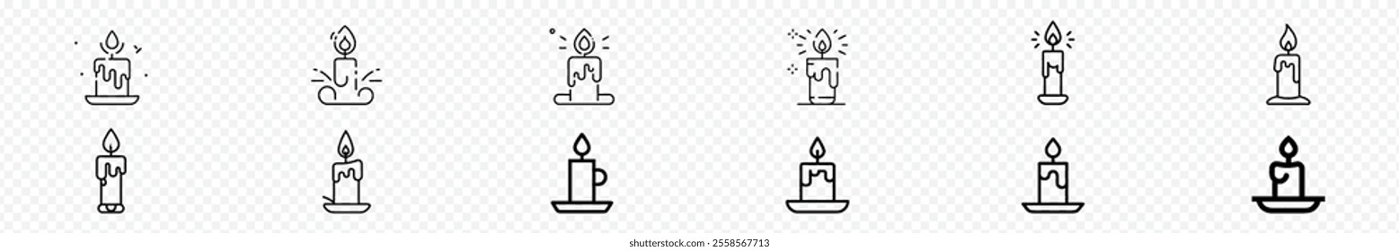 Candle vector icon set. Candles flaming flat icons. Candle silhouettes. Candles icon, Candle light flame icon set, candle light dinner icons set