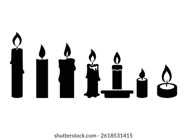 Candle vector icon set. Candles flaming flat icons