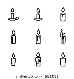 Candle vector icons. Simple illustration set of 9 Candle elements, editable icons, can be used in logo, UI and web design