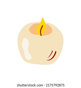 Сute  candle. Vector illustration with doodles on the theme of cozy autumn.A cute element for greeting cards, posters, stickers and seasonal design. Isolated on a white background