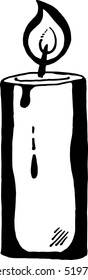 Candle. Vector illustration of a festive candle. Hand drawn christmas lighted candle.