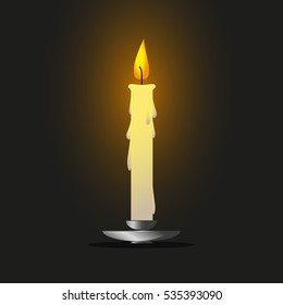 candle. vector object on a black background. a burning candle. Light source.