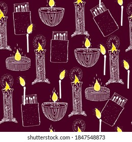 Candle vector pattern. Stroke. Black color. The fire. Coziness. House. Warmly. Shine.