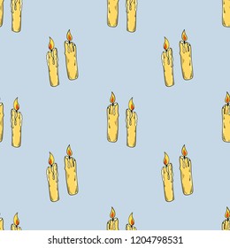 Candle vector seamless pattern in cartoon style