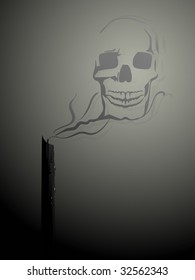 Candle with a vector swirl of smoke forming a skull