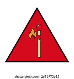 Sinal de aviso de vela. Vetor de perigo de incêndio. Símbolo de alerta de cuidado. Elemento de chama triangular.
