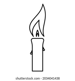 Candle with wax big flame contour outline icon black color vector illustration flat style image