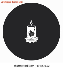 Candle web icon. Gray circle button with white illustration.