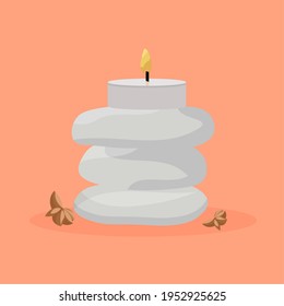 Kerzenweiße Artikel Spa-Bereich, dunkler Hintergrund, Relaxsymbol- Vektorgrafik