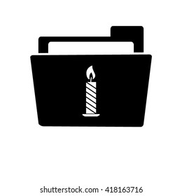Candle - white vector icon;  black folder