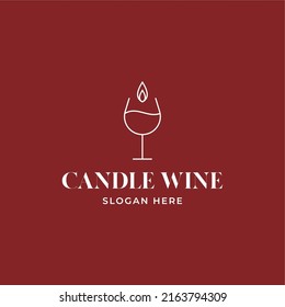 candle wine outline logo design vector