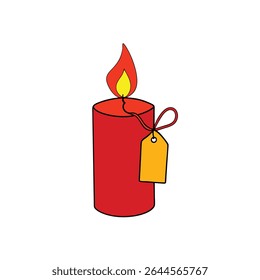 a candle wrapped in red ribbon with gift tag glow