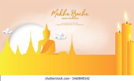 Candle and yellow shadow buddha statue sit on yellow background - Buddha’s Day Buddhist Lent - Magha Asanha Visakha Puja Day