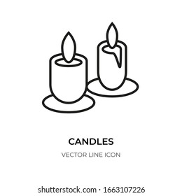 Candleblack line icon. Logo blank frame. Simple outline closeup two candles, wax fire, sign. Trendy relax, study, candlelight. Symbol christmas holiday, birthday, memorial Isolated vector illustration