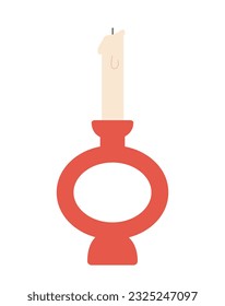 Candleholder with candle concept. Element of decor and interior for home. Comfort and coziness. Poster or banner for website. Cartoon flat vector illustration isolated on white background