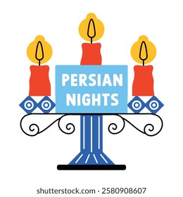 Candleholder with persian nights typography, flat sticker
