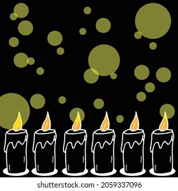 candlel in the night background with yellow bubbles. hand drawn vector. candlelight in the dark. simple and romantic. doodle art for wallpaper, poster, banner, greeting and invitation card, postcard. 
