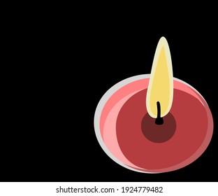 Candlelight illuminates a black background, lights in the night, sorrow and sorrow. Vector illustration 