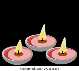 Candlelight illuminates a black background, lights in the night,  Vector illustration 