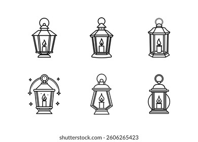 Candlelit lantern illustration icon line art vector