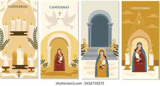 Candlemas Celebration with Lit Candles and Olive Branches Illustration