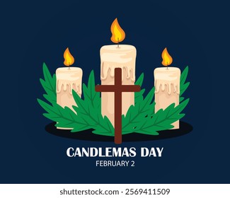 Candlemas Day. February 2. Holiday concept. Template for background, banner, card, poster with text inscription. Vector illustration