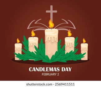 Candlemas Day. February 2. Holiday concept. Template for background, banner, card, poster with text inscription. Vector illustration