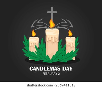 Candlemas Day. February 2. Holiday concept. Template for background, banner, card, poster with text inscription. Vector illustration