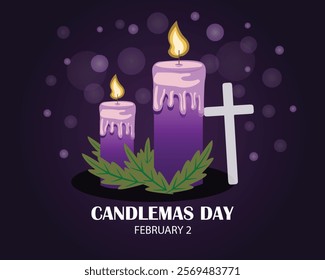 Candlemas Day. February 2. Holiday concept. Template for background, banner, card, poster with text inscription. Vector illustration