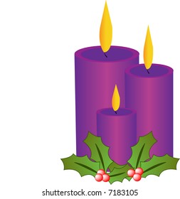 candles with berry and holly