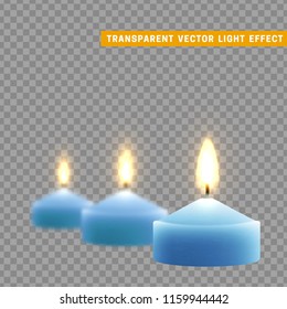 Candles burn with fire realistic. Set isolated on transparent background. Element for design decor, vector illustration