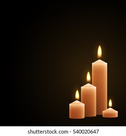 Candles burn with fire realistic. Set isolated on transparent background. Element for design decor, vector illustration